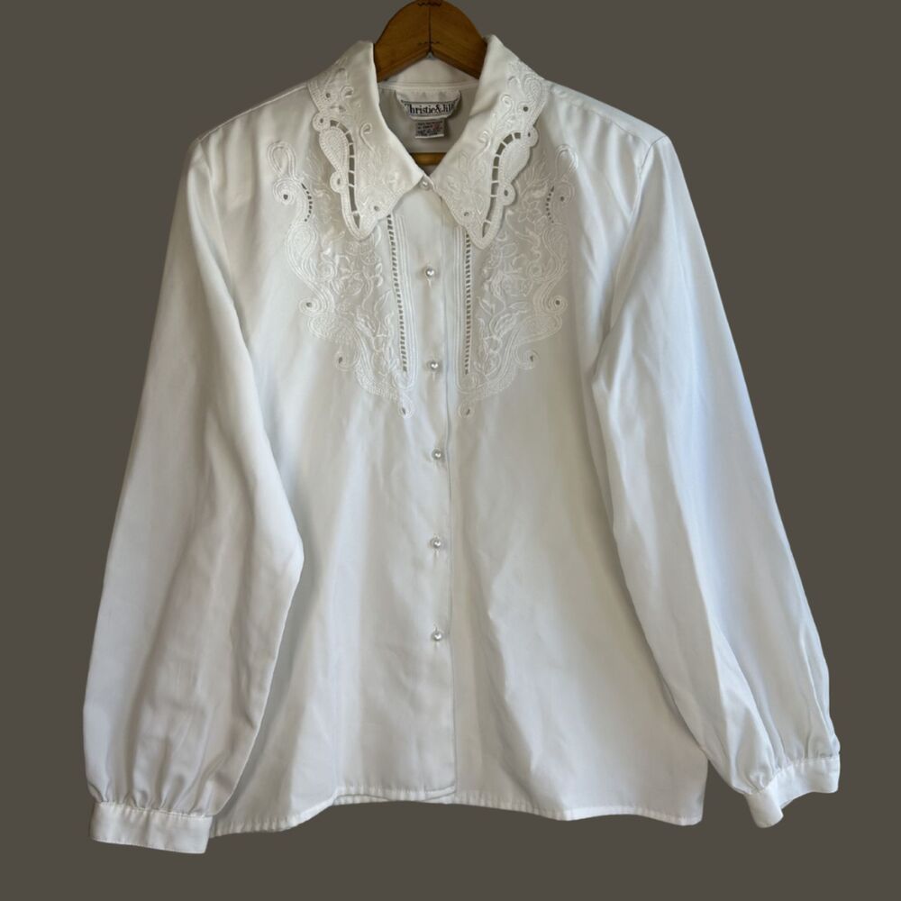 Vintage Christie & Jill Embroidered/Eyelet Prairie CottageCore Blouse